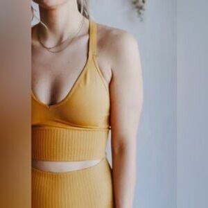 FP Free People Movement Happiness Runs Sports Bra V-Neck Ribbed Crop Top XS/S